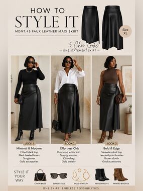 MDNT:45 Premium Faux-Leather High Waisted Wrap Maxi Skirt Sz XL Baddie